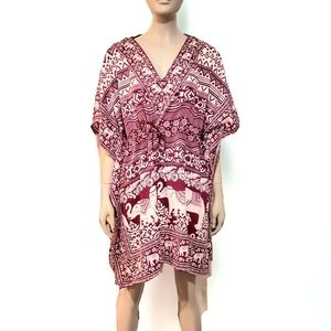 Shore Drive One Size Kaftan Elephant Pullover Long Blouse Top Empire Tie Waist